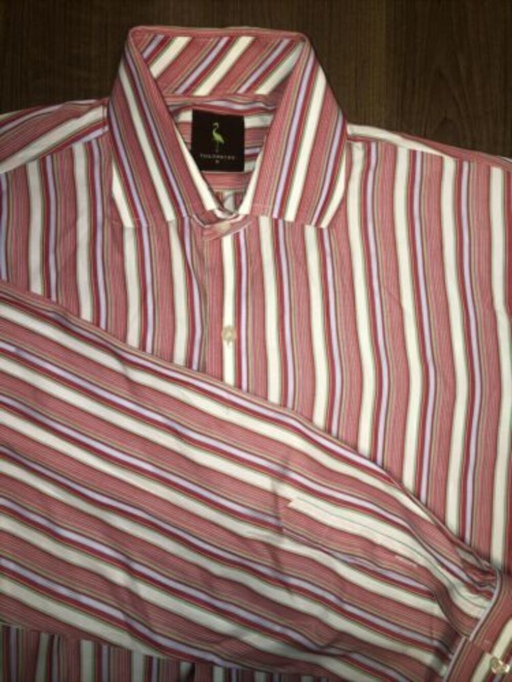 Tailorbyrd Red White Striped Medium Button Up Dress Shirt Logo Business Style